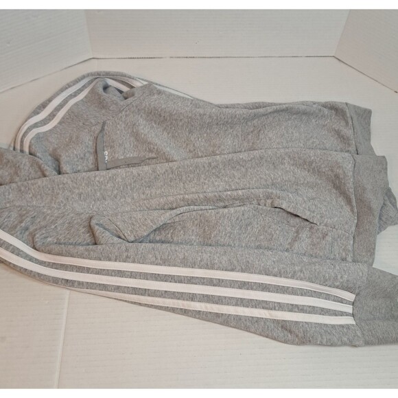 Adidas Womens XL Essentials French Terry 3-Stripes Fleece Pullover Hoodie Grey - Picture 6 of 6